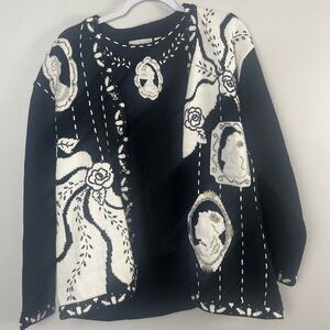 Storybook knits black/white cameo faces tank and cardigan size large